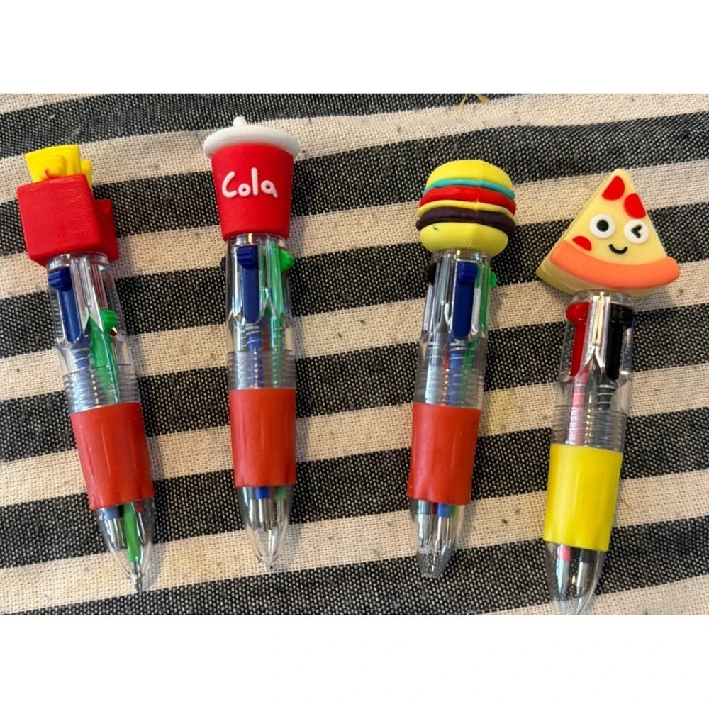 4 Pack Fast Food Novelty Multi Color Shuttle Pens Pizza Burger Fries Cola